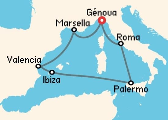Itinerario del Crucero Mediterráneo desde Génova MSC Cruceros