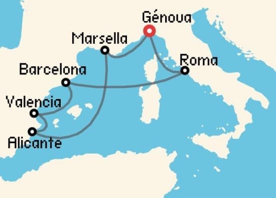 Itinerario del Crucero Mediterráneo desde Génova MSC Cruceros