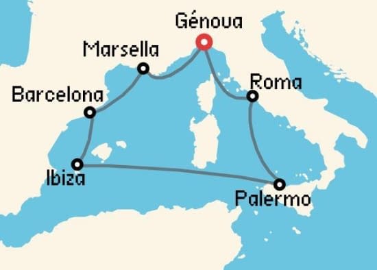 Itinerario del Crucero Mediterráneo desde Génova MSC Cruceros