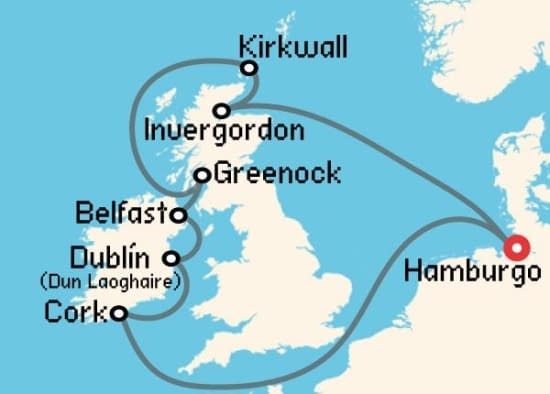 Itinerario del Crucero Báltico y Norte de Europa desde Hamburgo MSC Cruceros