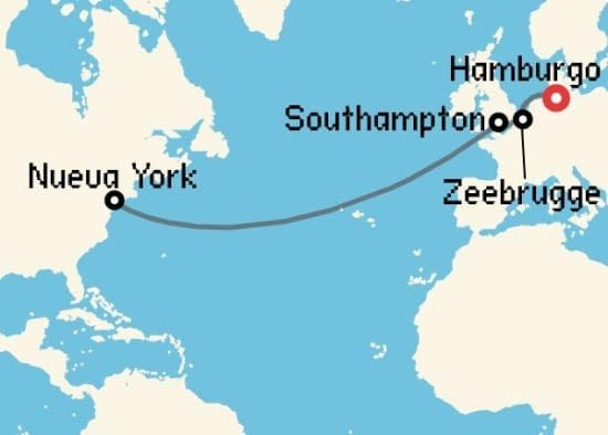 Itinerario del Crucero Transatlánticos desde Hamburgo Cunard