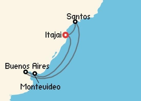 Itinerario del Crucero Sudamérica desde Itajai Costa Cruceros