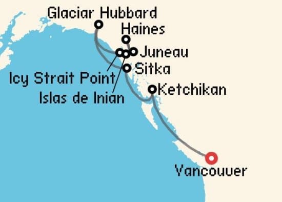 Itinerario del Crucero Alaska desde Vancouver Seabourn Cruise Line