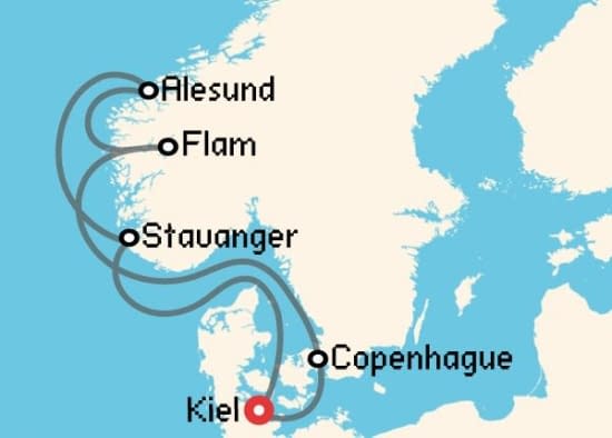 Itinerario del Crucero Fiordos Noruegos desde Kiel Costa Cruceros