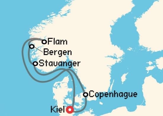 Itinerario del Crucero Fiordos Noruegos desde Kiel Costa Cruceros