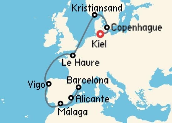 Itinerario del Crucero Báltico y Norte de Europa desde Kiel Costa Cruceros