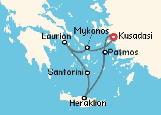 Itinerario del Crucero Islas Griegas desde Kusadasi Celestyal Cruises