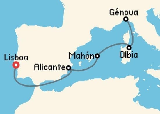 Itinerario del Crucero Mediterráneo desde Lisboa MSC Cruceros
