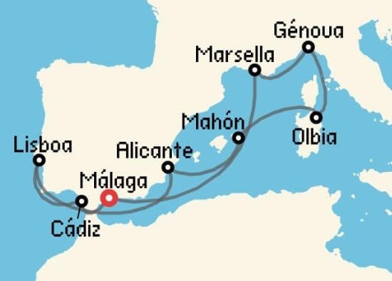 Itinerario del Crucero Mediterráneo desde Málaga MSC Cruceros