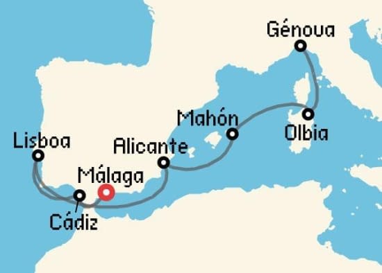 Itinerario del Crucero Mediterráneo desde Málaga MSC Cruceros