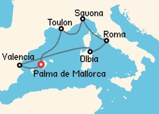 Itinerario del Crucero Mediterráneo desde Palma de Mallorca Costa Cruceros