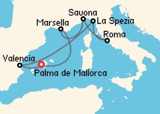 Itinerario del Crucero Mediterráneo desde Palma de Mallorca Costa Cruceros