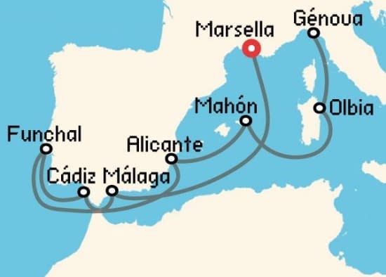 Itinerario del Crucero Mediterráneo desde Marsella MSC Cruceros