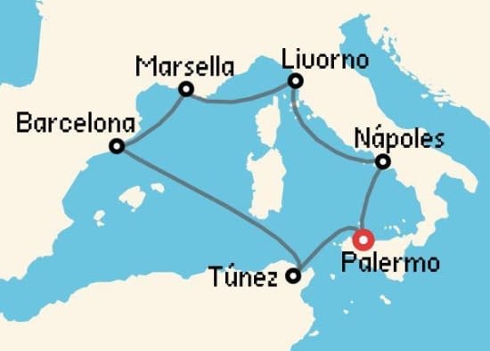 Itinerario del Crucero Mediterráneo desde Palermo - Sicilia MSC Cruceros