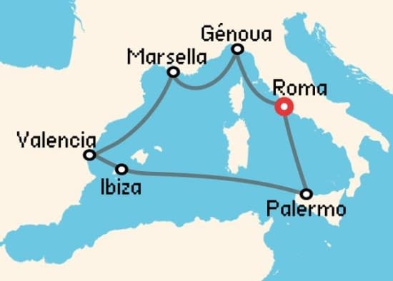 Itinerario del Crucero Mediterráneo desde Roma - Civitavecchia MSC Cruceros