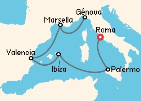 Itinerario del Crucero Mediterráneo desde Roma - Civitavecchia MSC Cruceros