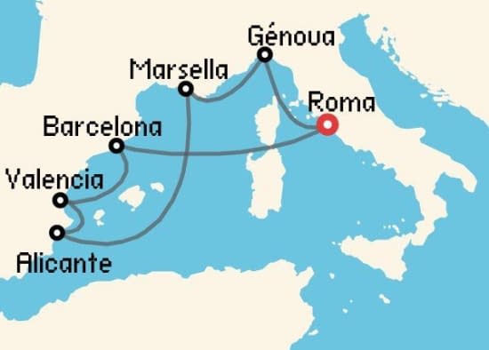 Itinerario del Crucero Mediterráneo desde Roma - Civitavecchia MSC Cruceros