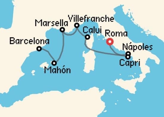 Itinerario del Crucero Mediterráneo desde Roma - Civitavecchia Explora Journeys