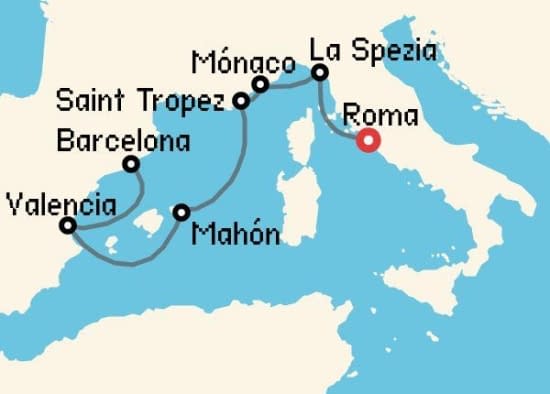 Itinerario del Crucero Mediterráneo desde Roma - Civitavecchia Explora Journeys
