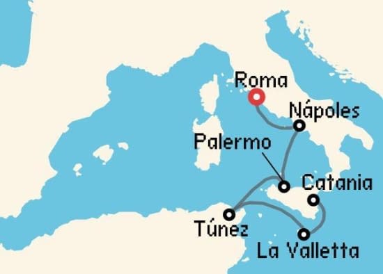 Itinerario del Crucero Mediterráneo desde Roma - Civitavecchia Costa Cruceros