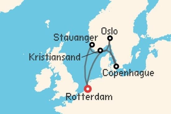 Itinerario del Crucero Fiordos Noruegos desde Rotterdam Holland America