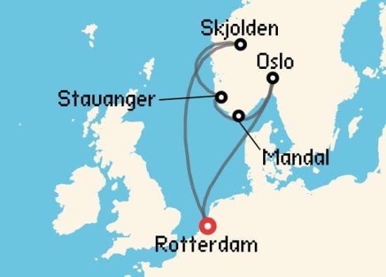 Itinerario del Crucero Fiordos Noruegos desde Rotterdam Holland America