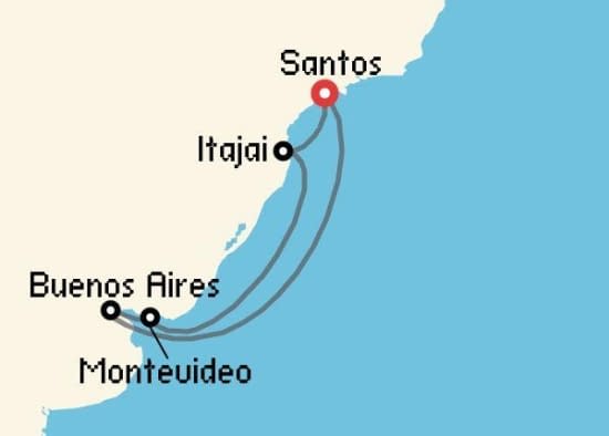 Itinerario del Crucero Sudamérica desde Santos - Sao Paulo Costa Cruceros