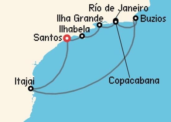 Itinerario del Crucero Sudamérica desde Santos - Sao Paulo MSC Cruceros