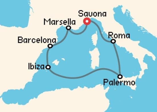 Itinerario del Crucero Mediterráneo desde Savona Costa Cruceros