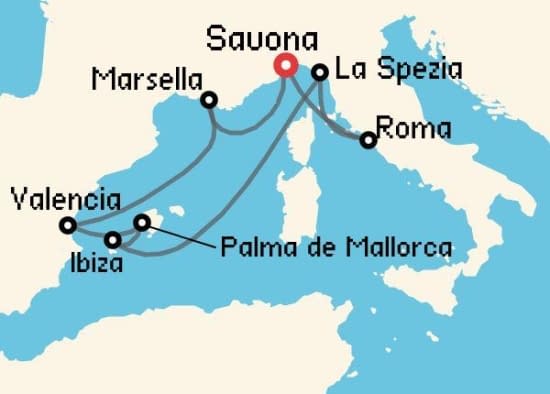 Itinerario del Crucero Mediterráneo desde Savona Costa Cruceros