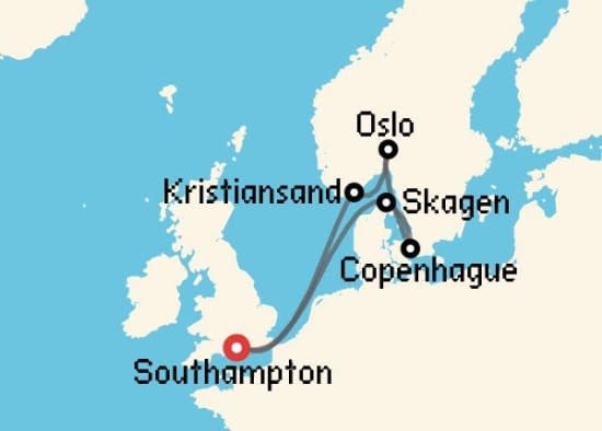 Itinerario del Crucero Fiordos Noruegos desde Southampton Princess Cruises