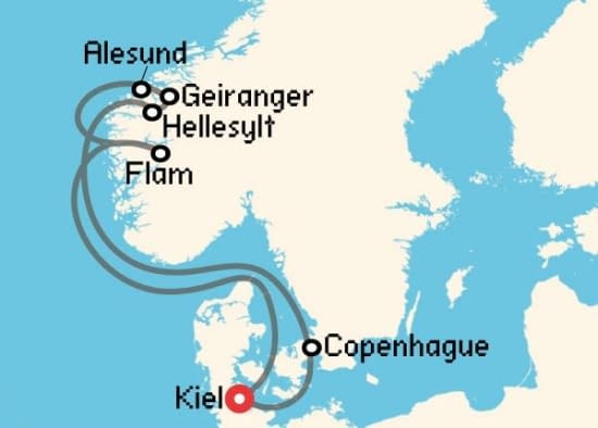 Itinerario del Crucero Fiordos Noruegos desde Kiel MSC Cruceros