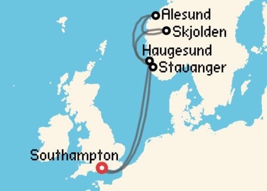 Itinerario del Crucero Fiordos Noruegos desde Southampton Cunard