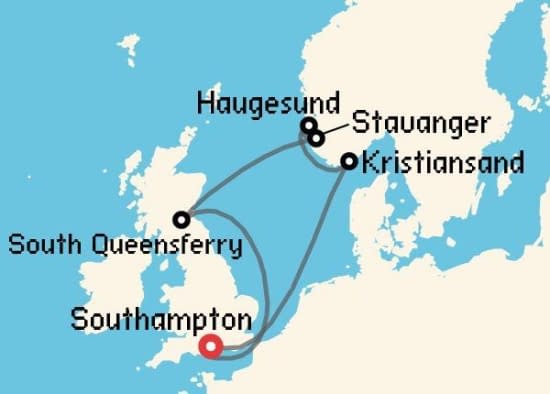 Itinerario del Crucero Fiordos Noruegos desde Southampton MSC Cruceros