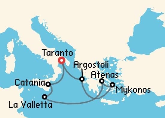 Itinerario del Crucero Islas Griegas desde Taranto Costa Cruceros