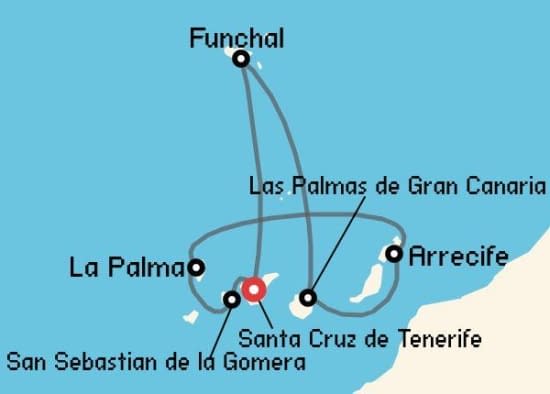 Itinerario del Crucero Islas Canarias desde Santa Cruz de Tenerife Costa Cruceros