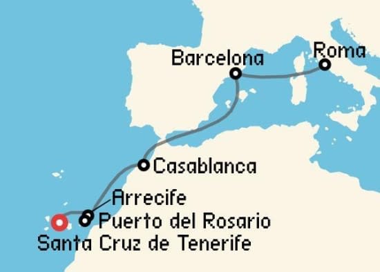 Itinerario del Crucero Islas Canarias desde Santa Cruz de Tenerife MSC Cruceros