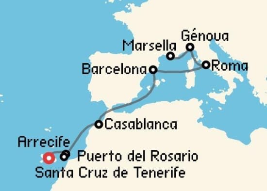 Itinerario del Crucero Islas Canarias desde Santa Cruz de Tenerife MSC Cruceros