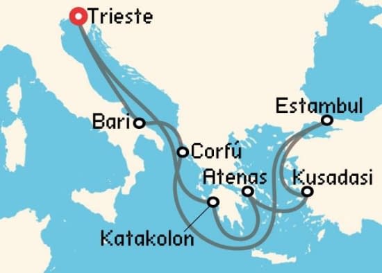 Itinerario del Crucero Islas Griegas desde Trieste MSC Cruceros
