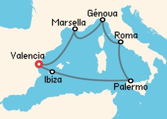 Itinerario del Crucero Mediterráneo desde Valencia MSC Cruceros