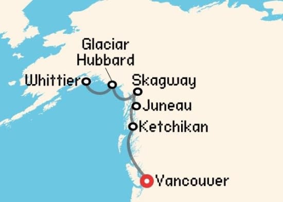 Itinerario del Crucero Alaska desde Vancouver Princess Cruises