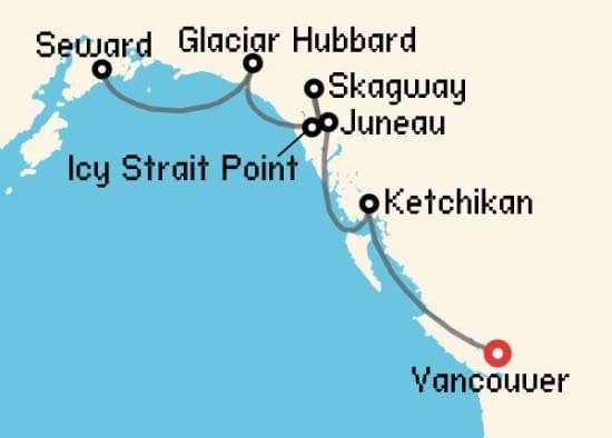 Itinerario del Crucero Alaska desde Vancouver Silversea