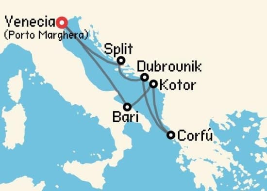 Itinerario del Crucero Islas Griegas desde Porto Marghera - Venecia Costa Cruceros