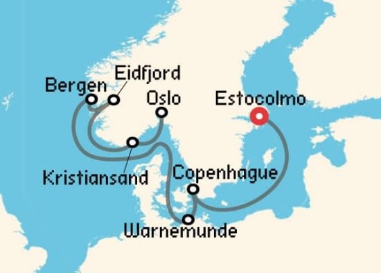 Itinerario del Crucero Fiordos Noruegos desde Estocolmo MSC Cruceros