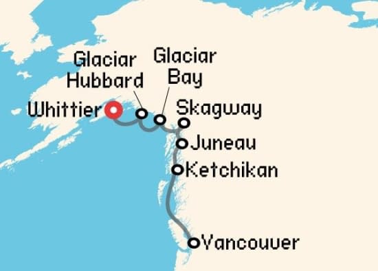Itinerario del Crucero Alaska desde Whittier - Alaska Holland America