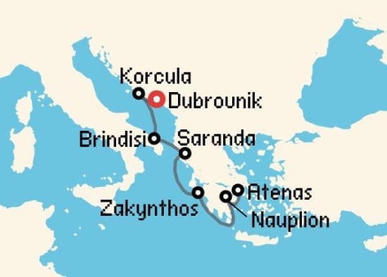 Itinerario del Crucero Islas Griegas desde Dubrovnik Seabourn Cruise Line