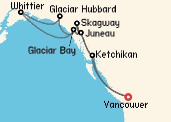 Itinerario del Crucero Alaska desde Vancouver Princess Cruises