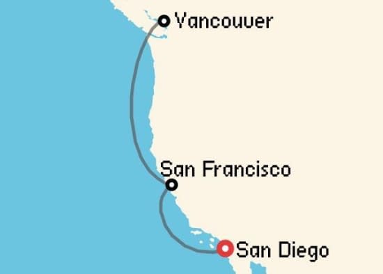 Itinerario del Crucero Alaska desde San Diego Holland America