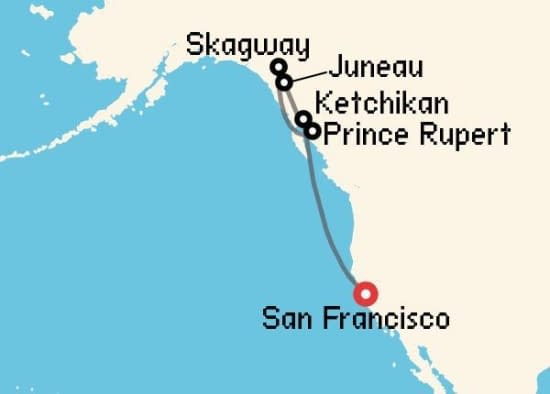 Itinerario del Crucero Alaska desde San Francisco Princess Cruises