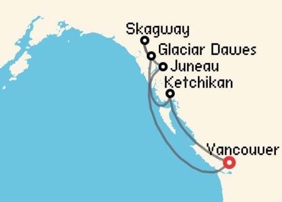 Itinerario del Crucero Alaska desde Vancouver Disney Cruise Line